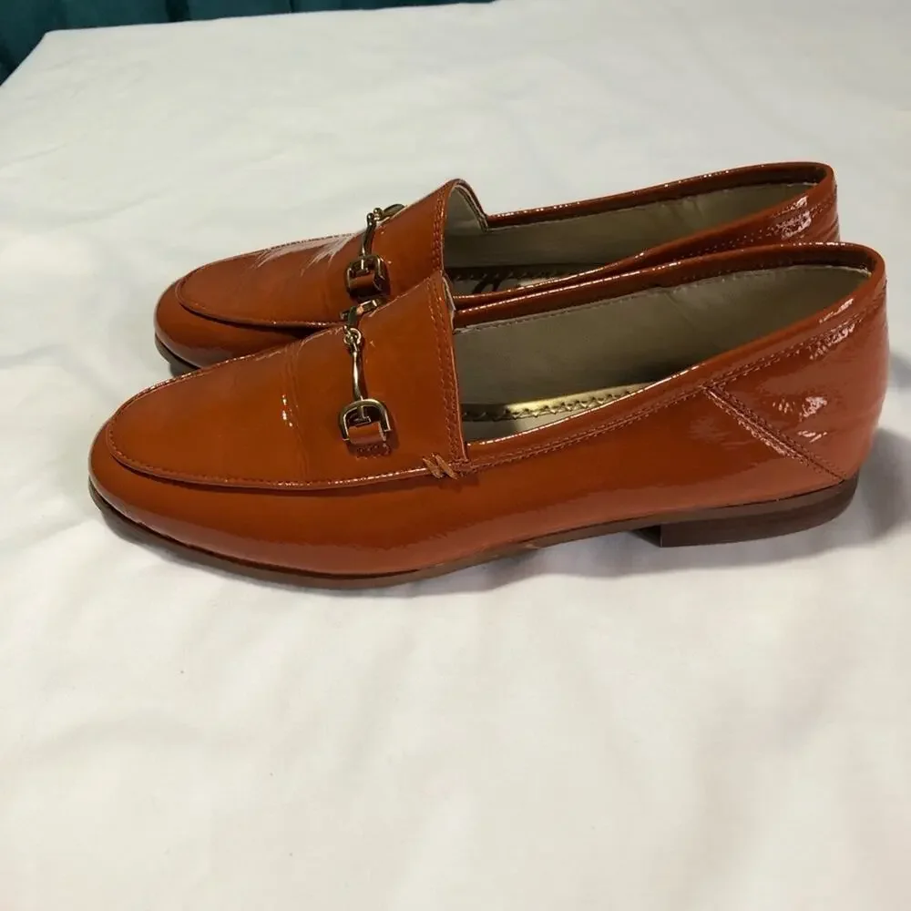 Sam Edelman Loraine Horsebit Orange Patent leather loafers womens 5.5 EUC preppy